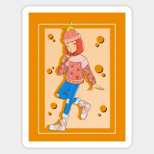 Cute Strawberry Juice Girl (Retro Cartoon Coloring) Magnet